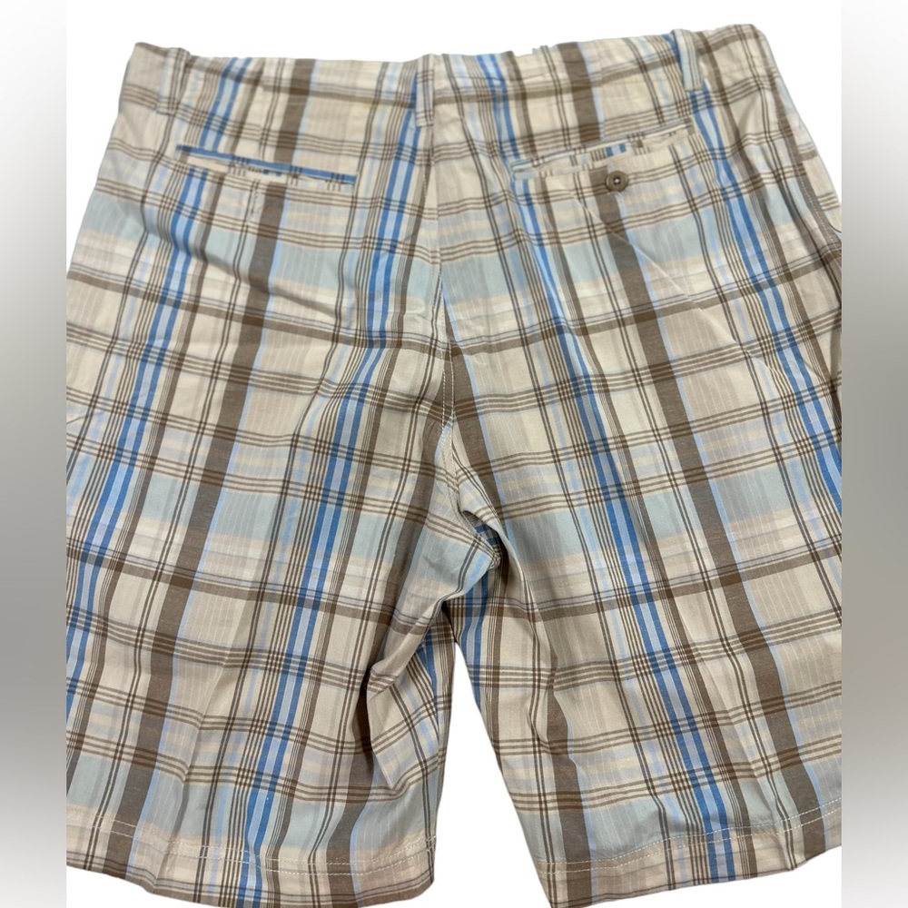 Madison Mens Chino Shorts Khaki Size 36 Waist 10 Inseam Tan, Blue, Plaid L205